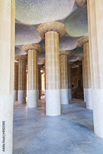 Photo: column hall of Parc Guell, Barcelona column hall of Parc Guell, Barcelona