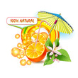 Slices orange with flowers, leaves and umbrella