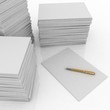 big pile of paper and pen on white background big pile of paper and pen on white background