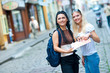 two woman tourists in the city