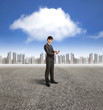 businessman holding smart phone with cloud computing background businessman holding smart phone with cloud computing background