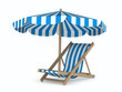 Deckchair and parasol on white background. Isolated 3D image