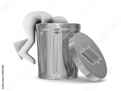 Illustration: man searching in garbage container. Isolated 3D image man searching in garbage container. Isolated 3D image