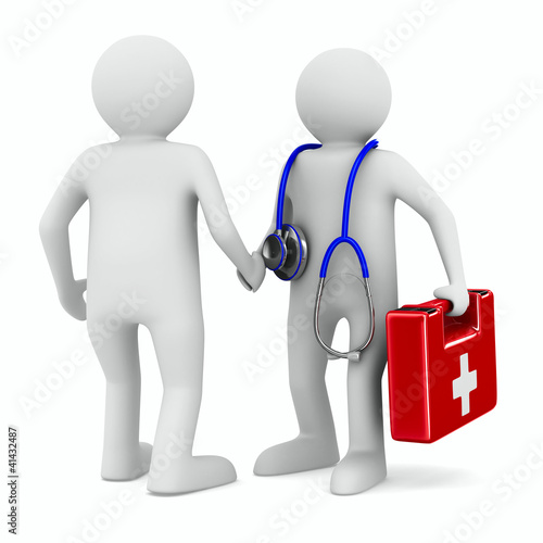 Illustration: doctor and patient on white background. Isolated 3D image doctor and patient on white background. Isolated 3D image