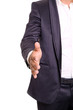 A business man with an open hand ready to seal a deal