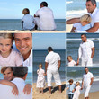 Man with kids at the beach