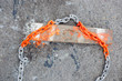 anchor chain of boat with painted marks