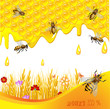 Vector: Floral background with honey and bees Floral background with honey and bees