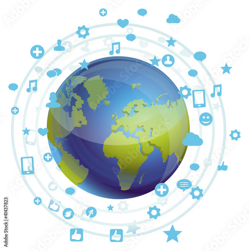 Vektor: vector globe with social media icons vector globe with social media icons