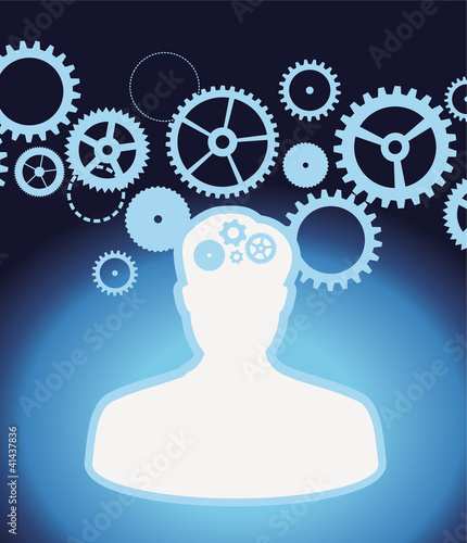 Vector: male profile with gears and cogs male profile with gears and cogs