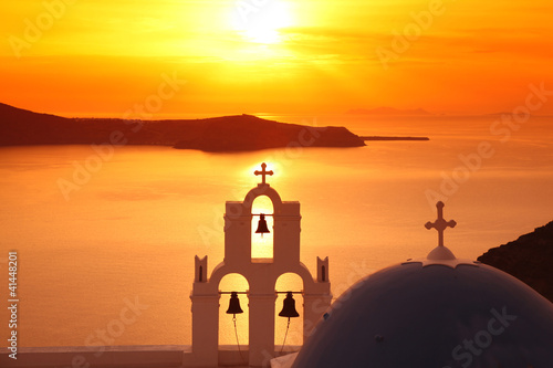 Photo: Santorini with Traditional Church in Fira, Greece Santorini with Traditional Church in Fira, Greece