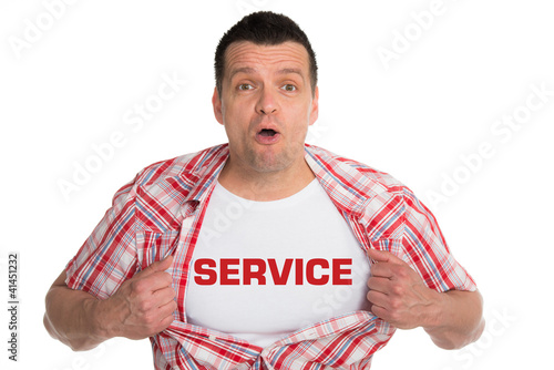 Photo: begeisterter mann kündigt den service an begeisterter mann kündigt den service an