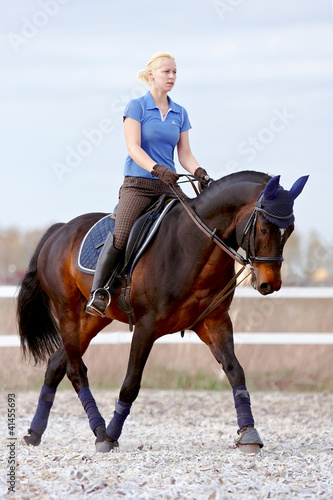 Photo: The horsewoman on a brown horse The horsewoman on a brown horse