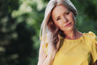 happy woman in forest