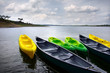Green and yellow kayaks