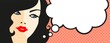 Banner with female face and thinking bubble