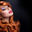 Wavy Red Hair. Fashion Girl Portrait