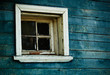 Blue wooden wall, window Blue wooden wall, window
