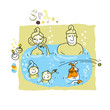 Happy Happy family with dog in jacuzzi. Happy Happy family with dog in jacuzzi.
