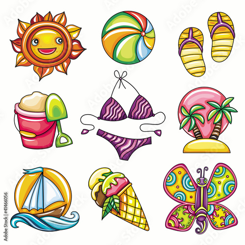 Vector: Set of 9 summer and beach icons Set of 9 summer and beach icons