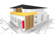 Modernes Wohnhaus mit Grundriss - 3D