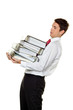 Manager im Stress mit Akten Stapel