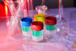 Test tubes closeup on color background Test tubes closeup on color background