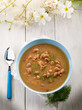 bean soup over wooden table