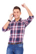 happy young man receiving great news happy young man receiving great news
