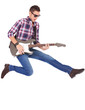 guitarist playing an electric guitar while jumping guitarist playing an electric guitar while jumping