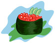 Vector sushi with red caviar on a blue background