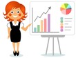 Illustration: The businesswoman shows the growth schedule on a board The businesswoman shows the growth schedule on a board