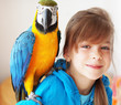 Child with ara parrot