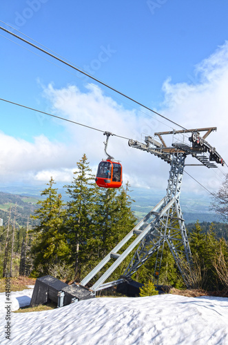 Photo: funicular. landscape with a red cable car funicular. landscape with a red cable car