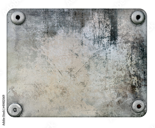 Photo: Scratched metal plate isolated on white background Scratched metal plate isolated on white background