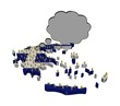 Thoughts of Greek population on map flag illustration Thoughts of Greek population on map flag illustration