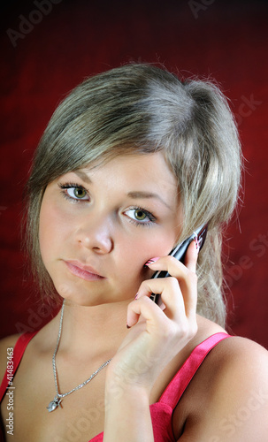 Photo: Girl, talking on phone. Girl, talking on phone.