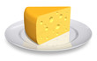 Illustration: Piece of cheese on white porcelain plate Piece of cheese on white porcelain plate