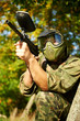 paintball player aiming with marker