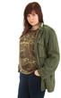 serious teenage girl in military jacket