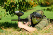 paintball player aiming with marker