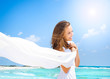 Beautiful Girl With White Scarf on The Beach Beautiful Girl With White Scarf on The Beach