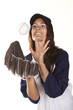 Woman Baseball or Softball Player Catches a Ball Woman Baseball or Softball Player Catches a Ball