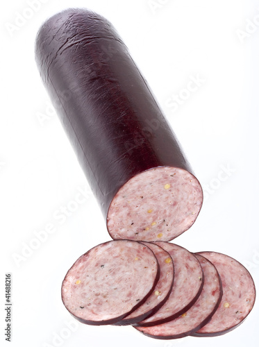 Photo: Summer Sausage isolated on white Summer Sausage isolated on white