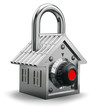 Padlock having the shape of a house, home security concept