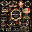 vector set: calligraphic design elements and golden labels