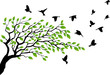 Tree with bird flying