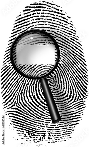 Photo: Fingerprint and magnify glass with blamk rectangle Fingerprint and magnify glass with blamk rectangle