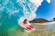 Boogie Boarder Surfing Amazing Blue Ocean Wave