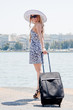The girl on the background of the ocean liner